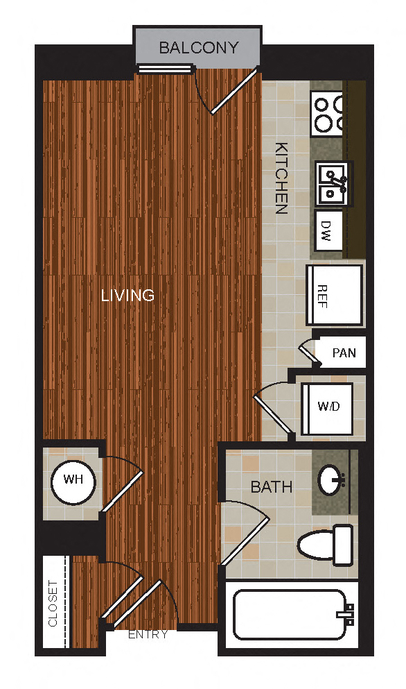 Floor plan for studio, 1 bath, 436 sqft